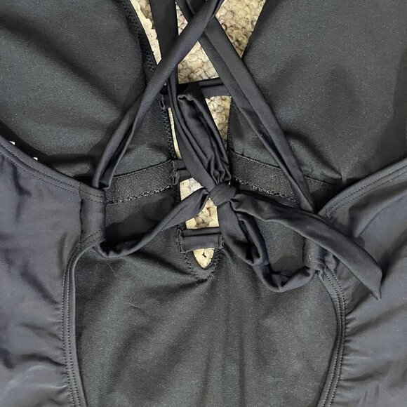 BCA One Piece Bathing Swimsuit Crochet Trim Black Tie Back Size XL Extra Large - Picture 4 of 8